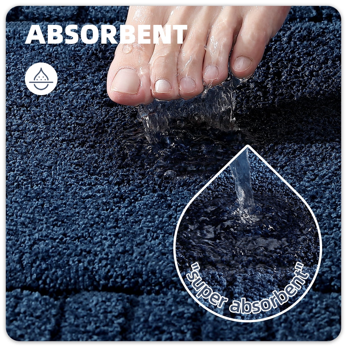 PABUBE Bathroom Rugs 24"x36", Absorbent Bath Mats Rugs for Bathroom Floor Non Slip Non Skid, Soft Shag Microfiber Machine Washable Shower Bath Mat for Bathroom Decor, Blue