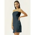 thumbnail image 6 of DressBerry Women's Solid Satin Mini Dress Strappy Chain Shoulders Sleeveless High Rise Square Neck Single Side Slit Western Style Short Dress, 6 of 8