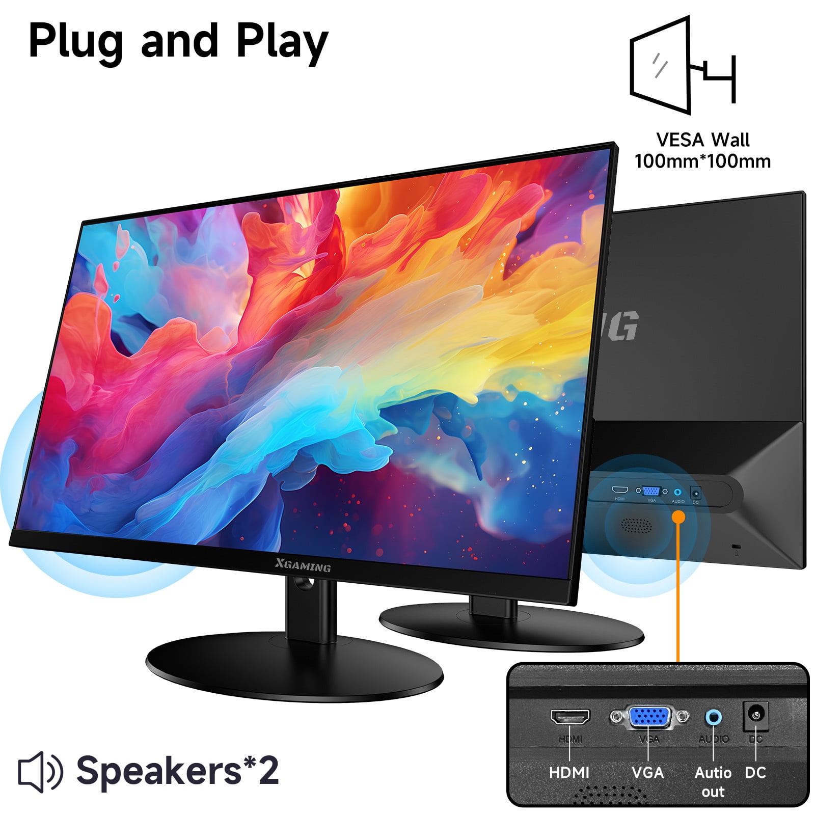 Krocisen 25" FHD 100Hz Monitor for Gaming and Office,Computer Monitor Ultra-Thin Design, 1ms MPRT, Eye-Care, FreeSync, Built-in Speakers, HDMI/VGA Ports
