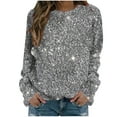 thumbnail image 2 of Aobny Fashion Shirts for Women Sweatshirt Gray Crew Neck Graphic Sparkly Long Sleeve Pullover Tops for Lady Classy, 2 of 4