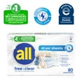 thumbnail image 6 of all Fabric Softener Dryer Sheets for Sensitive Skin, Free Clear, 80 Count, 6 of 12