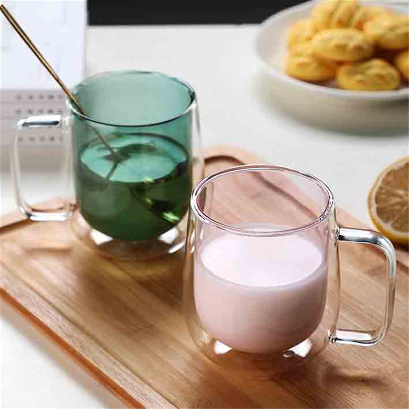 Double Walled Glass Coffee Mugs with Handle, 8.8 Oz Colored Borosilicate Glass Cups for Hot Cold Beverages, Cappuccino, Latte and Tea