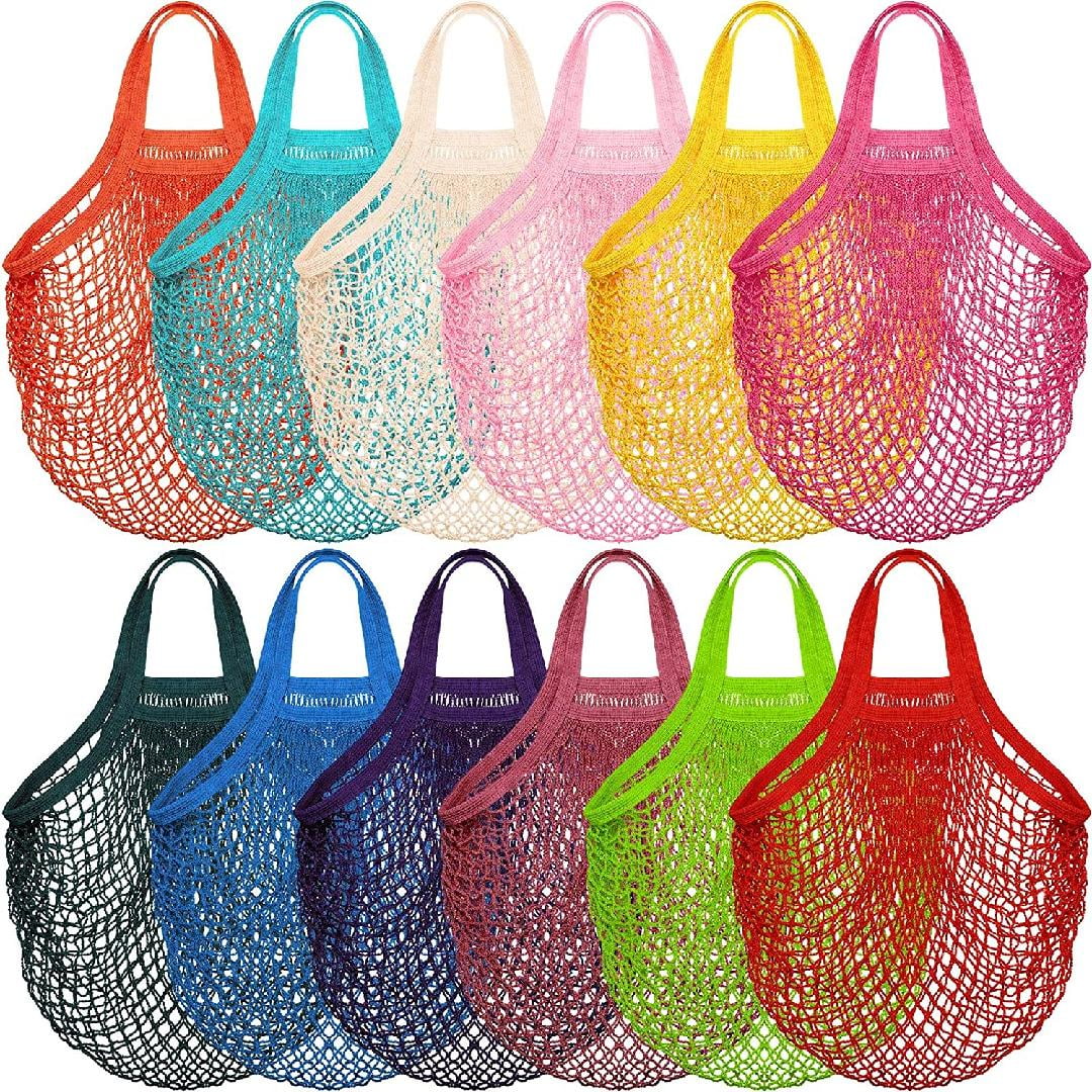 12 Pack Reusable Mesh Grocery Bags Large Crochet Market Bag Cotton
