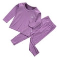 thumbnail image 2 of Kids Thermal Underwear Elastic Long Sleeve Round Neck Autumn Winter Office School Outdoor Warm Tops Bottom Suit for Boys Purple 120cm, 2 of 9