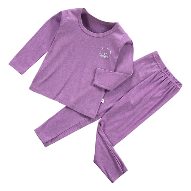 Jumpingount Ropa interior térmica para niños, ropa interior elástica de manga larga con cuello para otoño e invierno, ropa interior para el hogar Pijama Violeta 130cm Jumpingount AP013185-51