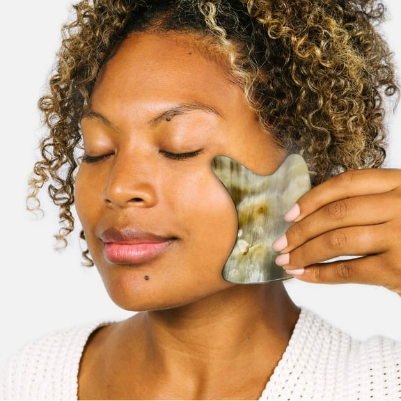 Vintageware Gua Sha Tool – Natural Bian Stone Acupuncture Massage Tool for Detox and Body Therapy, R-Shaped