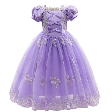 

UACY Flower Girls Maxi Dress Bridesmaid Wedding Pageant Party Little Girls Hallo-ween Outfits for Kids Party Dress Up Long Evening Gown(Purple 9-10 Years)