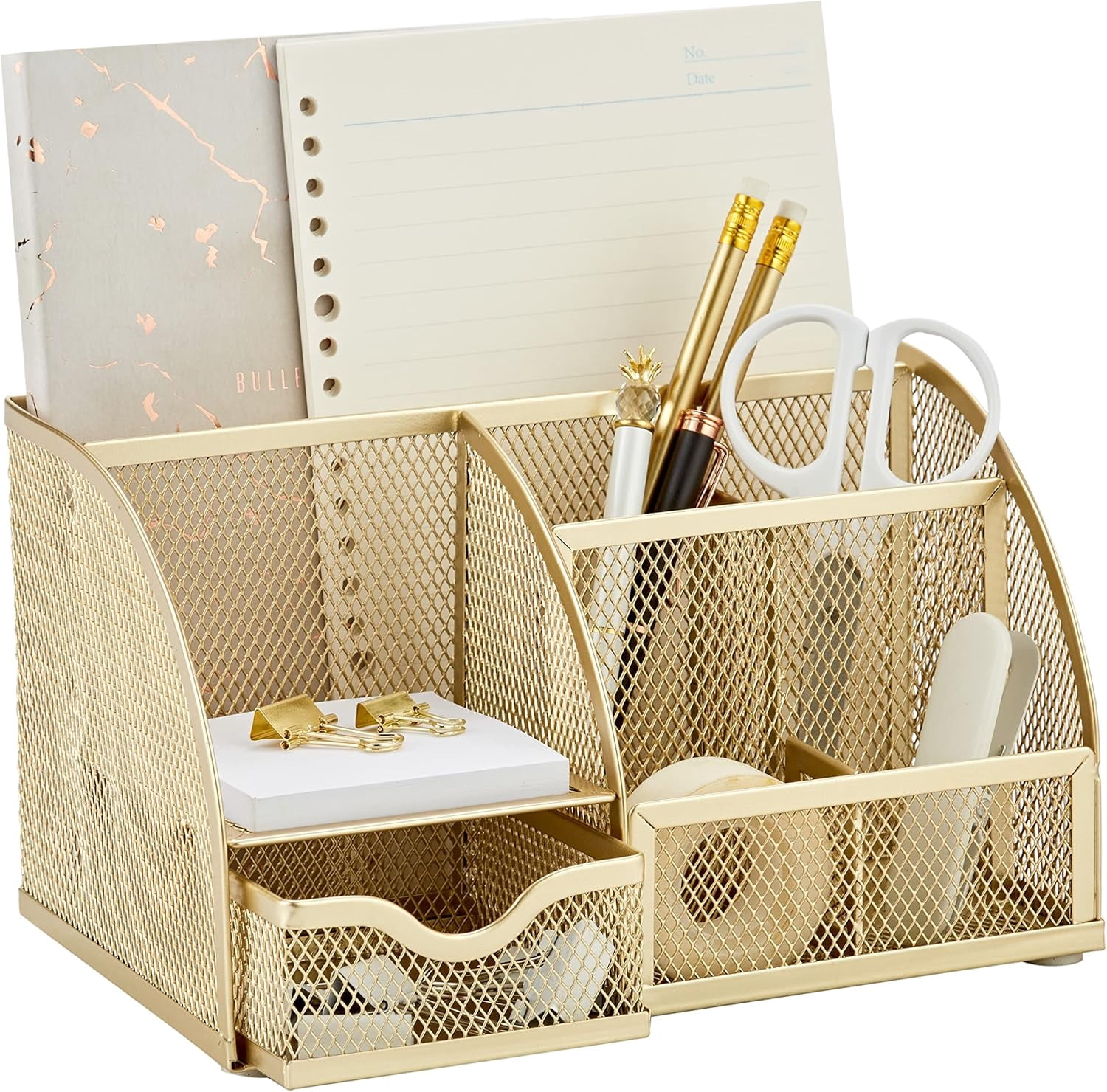 Mesh Desk Organizer Office with 7 Compartments + Drawer/Desk Tidy Candy/Pen Holder/Multifunctional Organizer