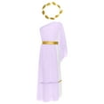 thumbnail image 3 of LiiYii Kids Girls Ancient Greek Princess Outfits One Shoulder Maxi Toga Dress with Wreath Headband Lavender 16, 3 of 7