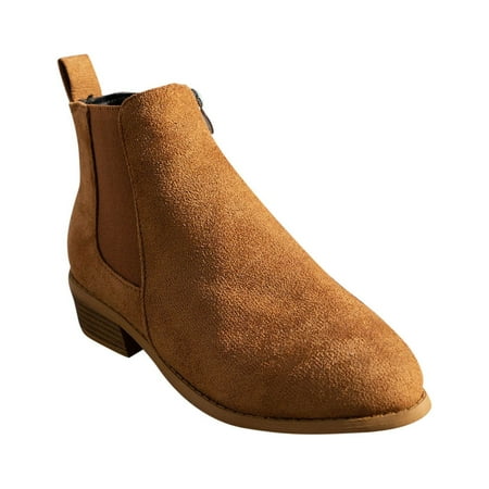 Women s Chelsea Boots Suede Ankle Boots Pull on Low Heel Booties Comfortable Block Heel Round Toe Suede Shoes Brown 42