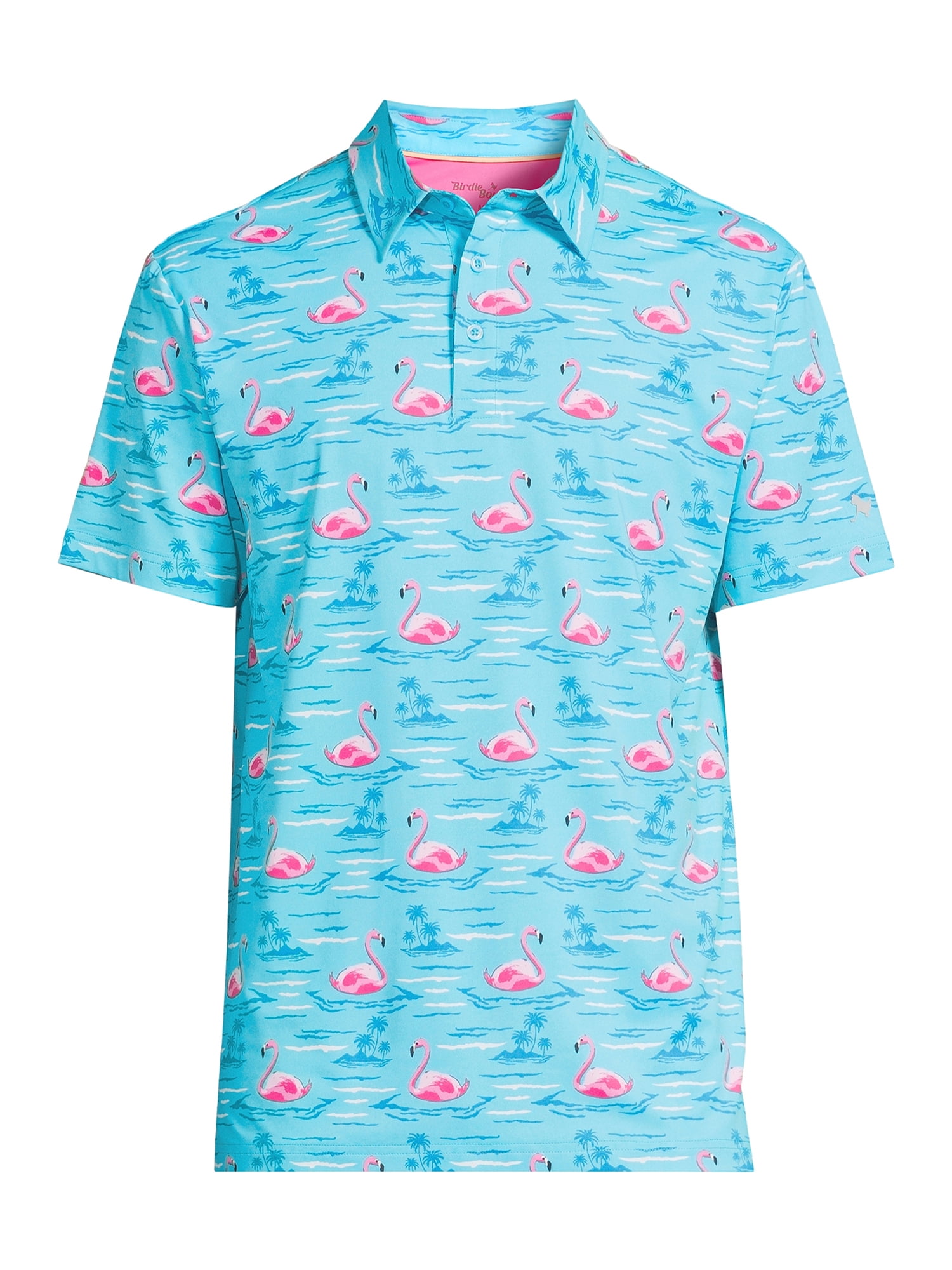 Birdie Bound Men's and Big Men's Graphic Flamingo Print Golf Polo Shirt, Sizes S-3XL