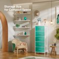 thumbnail image 6 of YILQQPER Dresser with 5 Drawer, Tall Storage Tower Dresser with Sturdy Steel Frame, Fabric Bins, Leather Finish, Wood Top, Aqua Blue, 6 of 7