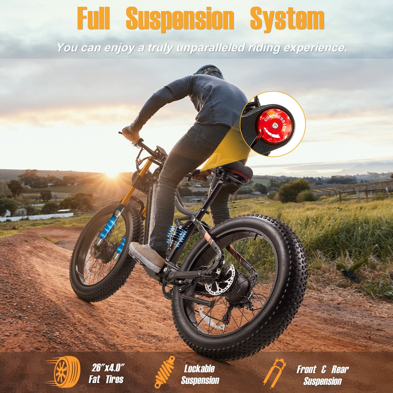 Dual Motors AWD 3000W Electric Bike for Adult 26'', UL2849 48V 30AH Removable Battery E-mountain bike 4.0 Fat Tire up to 35MPH&120Miles Long Range Off-road Ebike Beach Dual Hydraulic&Brakes E-Bicycle