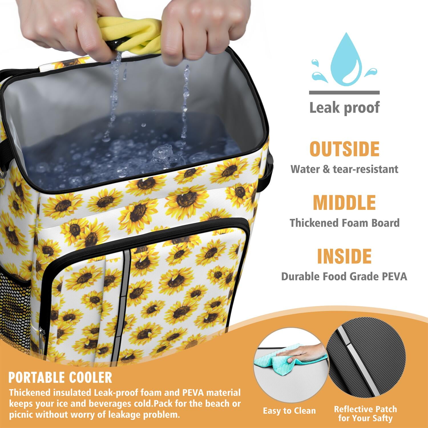 Travel Cooler Bag - White Sunflower Camping Beer Cooler Backpack with Bottle Opener- Waterproof Insulated Picnic Backpacks - Cooler Bag for Beach