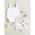 thumbnail image 5 of Coduop Baby Girl Clothes Suits Sleeveless Frills Sling Romper Rainbow Shorts 2Pcs Outfit Set, 5 of 8