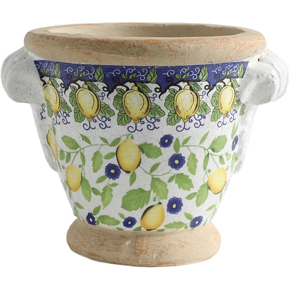 Lgoejeher Hand-Painted Crackled Glaze Lemon Pattern Yellow Ceramic Vase