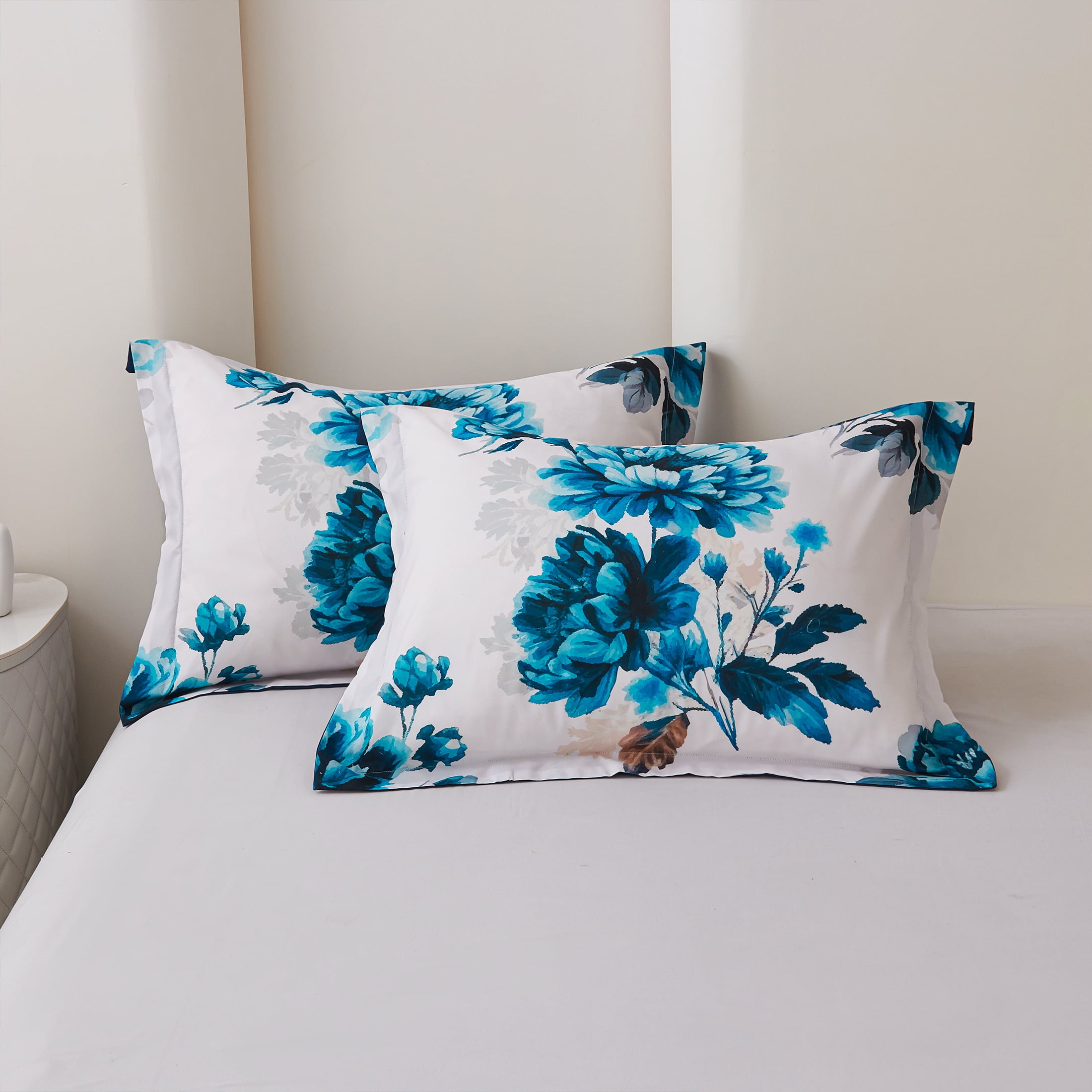 Koniroom 3 Pieces Blue and White Floral Comforter Set King Size, Flower Bedding with Vintage Watercolor Flower for Women, Reversible All Season Comforter with 2 Pillow Shams