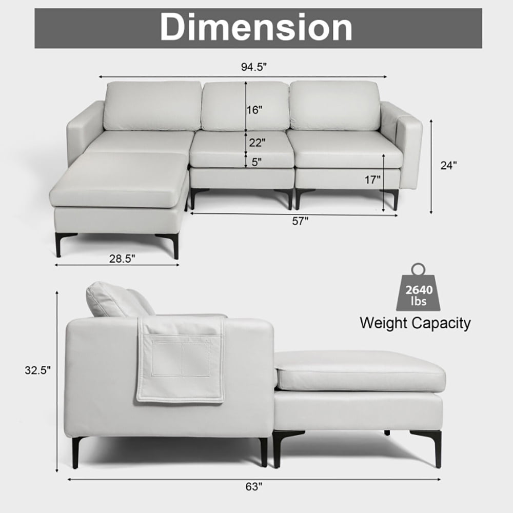 Finihen L-shaped Sectional Sofa Couch, Convertible Sectional Sofa, Modular L-shaped Sectional Sofa with Reversible Chaise and 2 USB Ports, for Living Room, Light Gray Finihen L-shaped Sectional Sofa Couch, Convertible Sectional Sofa, Modular L-shaped Sectional Sofa with Reversible Chaise and 2 USB Ports, for Living Room, Light Gray
