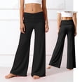 thumbnail image 3 of Kids Yoga Pants Girls Fold Over Low Rise Waisted Wide Leg Leggings Black Kid Yoga Pants 7-8 Years, 3 of 5