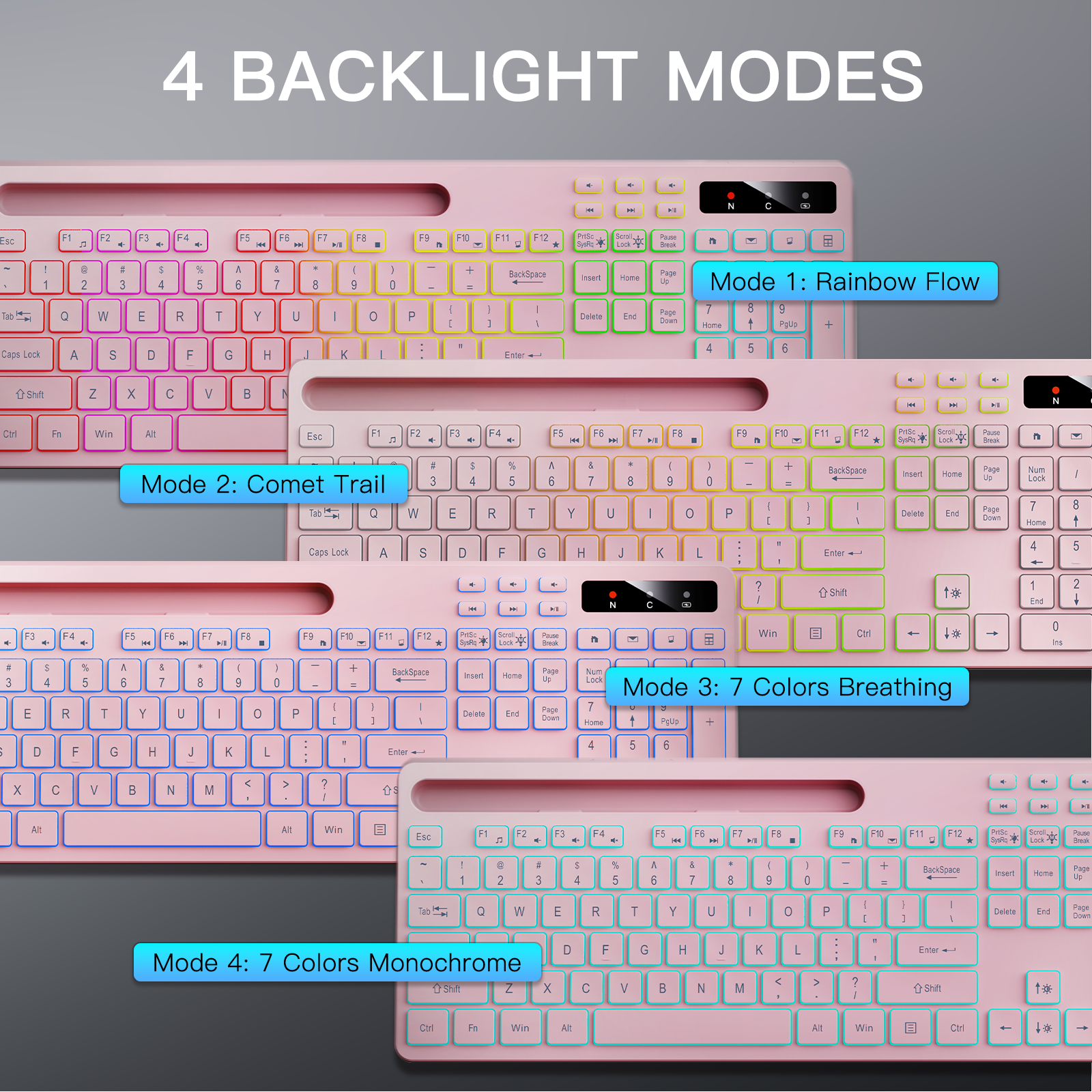 Marvo Wireless RGB Backlit Keyboard with Phone Holder, Pink photo 7