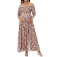 thumbnail image 2 of Biekopu Women Maternity Summer Dress Casual Solid Color/Floral Off-Shoulder Long Dress for Pregnancy Clothes Photoshoot, 2 of 7