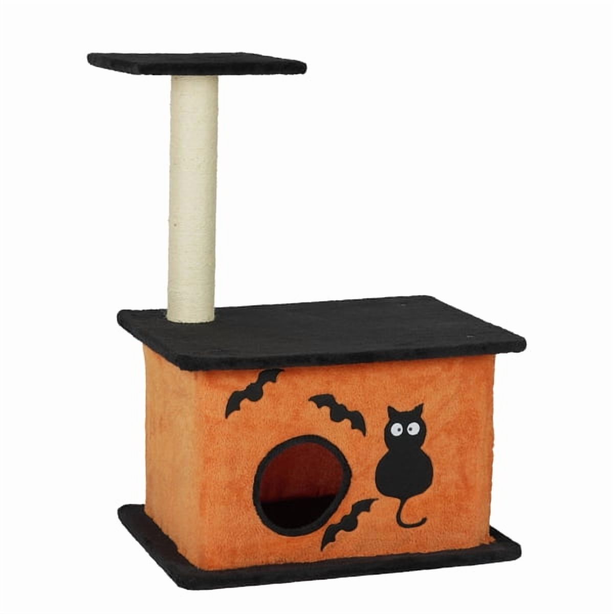 33" Halloween Cat Tree with Spacious Condo & Scratching Post - Orange & Black Cat Tower for Indoor Cats, Large Platform