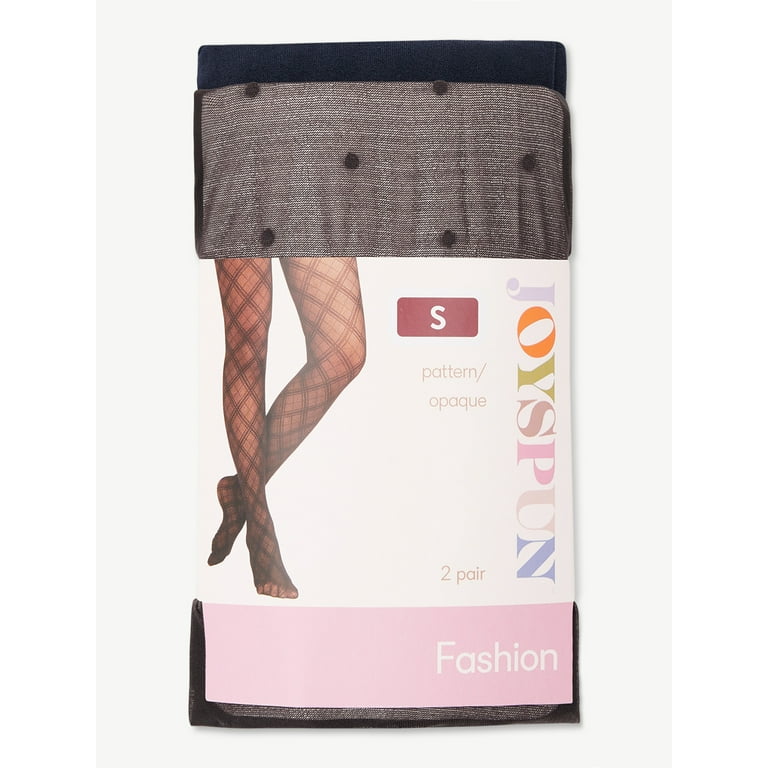Joyspun Women's Plaid and Opaque Tights, 2-Pack, Sizes S to 3XL