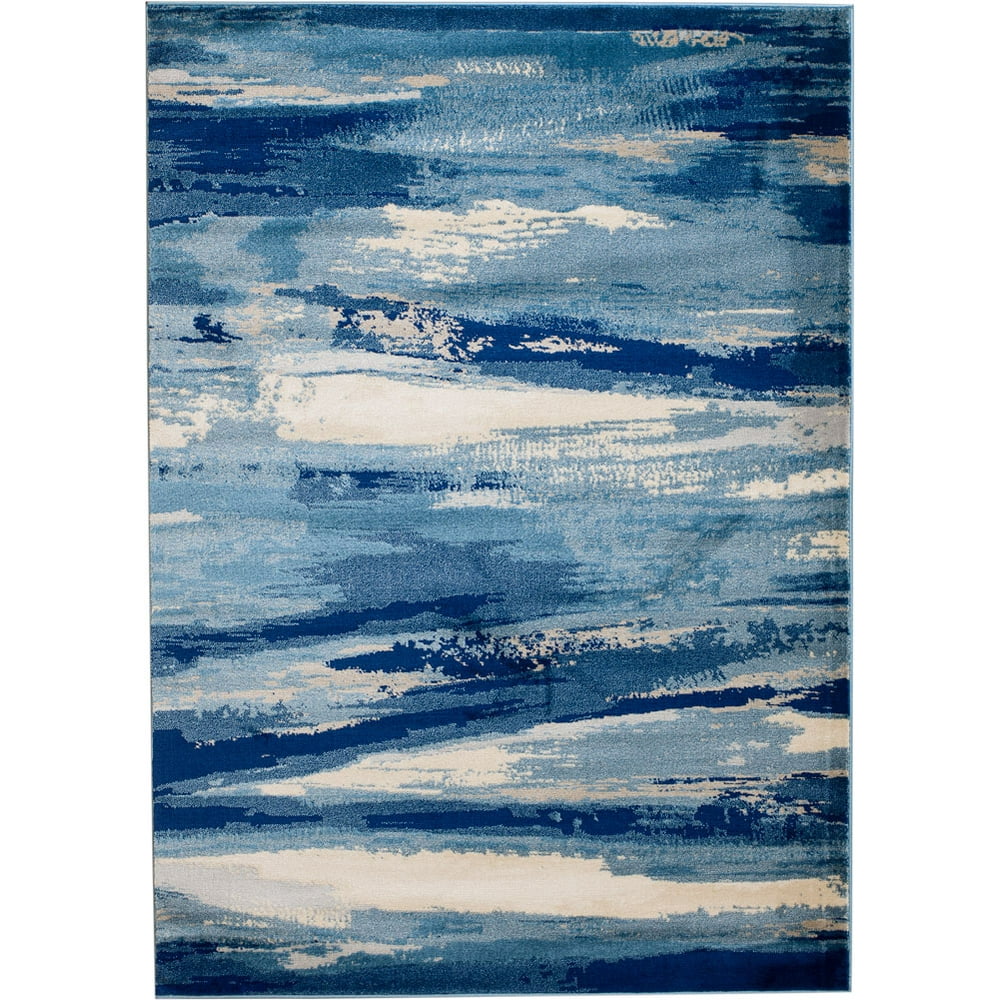Madison Collection 2x3 Abstract Blue/Cream Modern Area Rug (Multiple