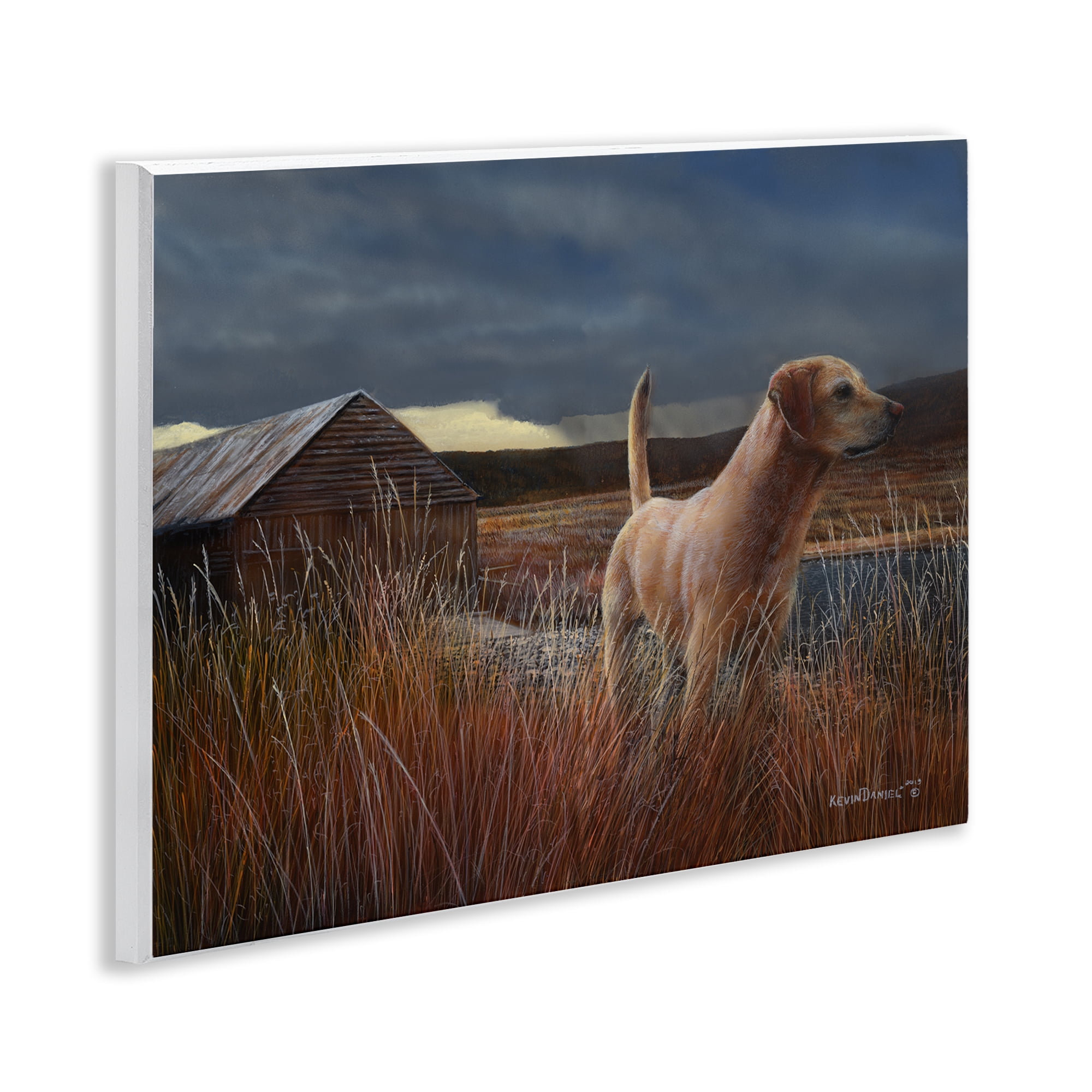 Stupell Industries Alert Dog by Cabin Landscape & Nature Painting Unframed Art Print Wall Art, 14 x 11