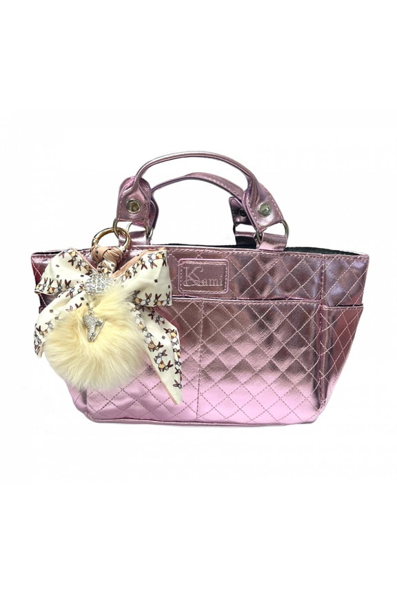 Kami-So Ice Skating Rink Tote - (Metal Rose) with Bow Keychain (Beige)