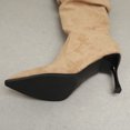 thumbnail image 5 of A-495 Khaki Womens Solid Color Boots Pointed Toe Buckle Strap Mid Leg Slim Heel High Heeled Fashion Casual Winter Shoes, 5 of 5