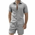 thumbnail image 2 of Handshe Men's Athletic Shorts and Button-Down Shirt Set, Solid Color with Drawstring and Pockets for Sports and Daily Use, 2 of 9