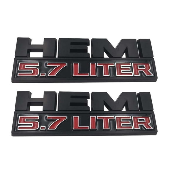 2-PACK DODGE RAM CHRYSLER JEEP HEMI 5.7 LITER EMBLEM NAMEPLATE BADGE LOGO MOPAR OEM BLACK RED
