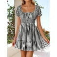 thumbnail image 5 of Women's Gingham Smocked Puff Sleeve Summer Dress 100% Polyester Fabric for Light Breezy Comfort and Flattering Fit, 5 of 15