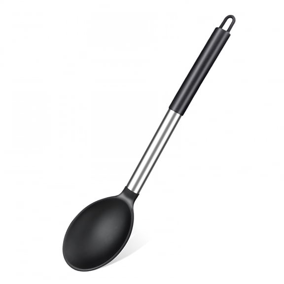 ACDANC Silicone Cooking Spoon,Non-Stick Solid Non Slot Big Spoon for Basting Serving Silicone Spoons for Cooking,Black