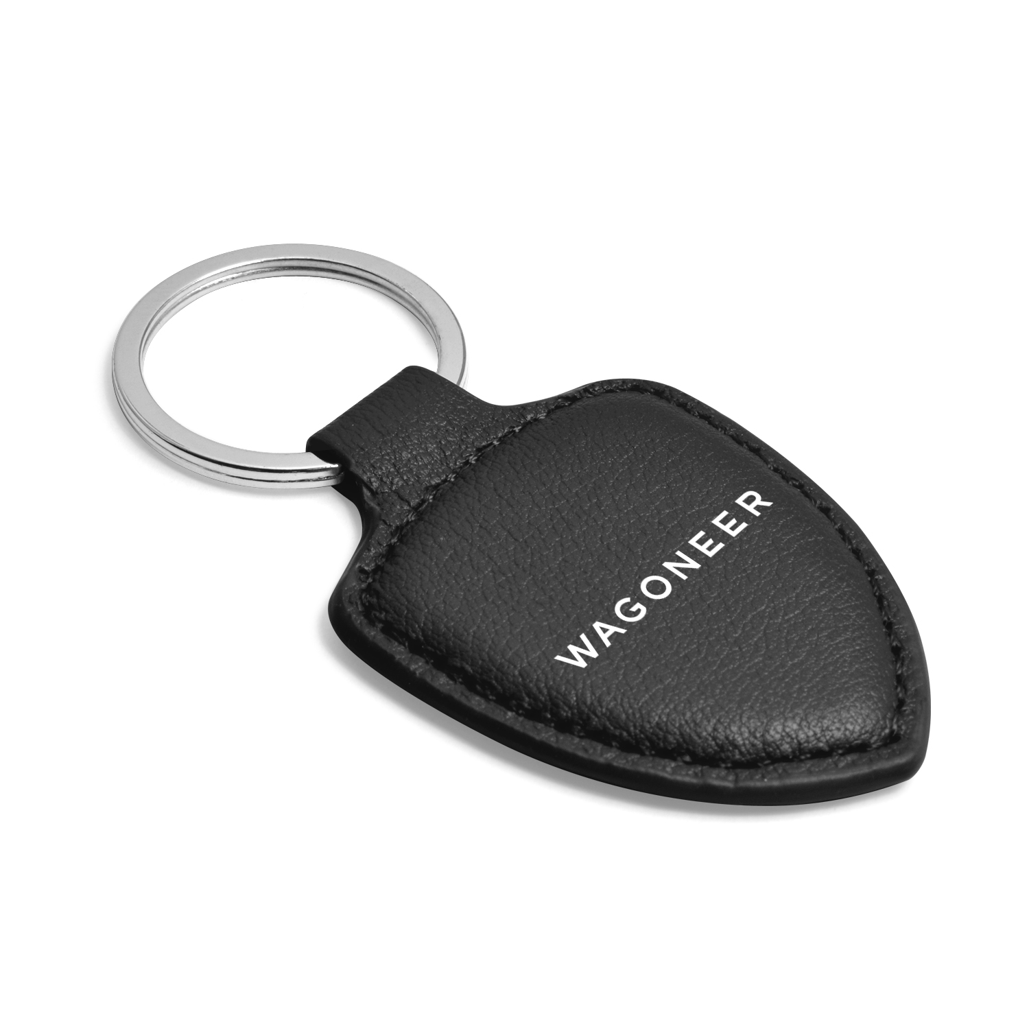 iPick Image for Jeep Wagoneer Soft Real Black Leather Shield-Style Key Chain, Official Licensed