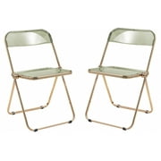 LeisureMod Lawrence Modern Acrylic Folding Chair With Gold Metal Frame Set of 2 in Amber