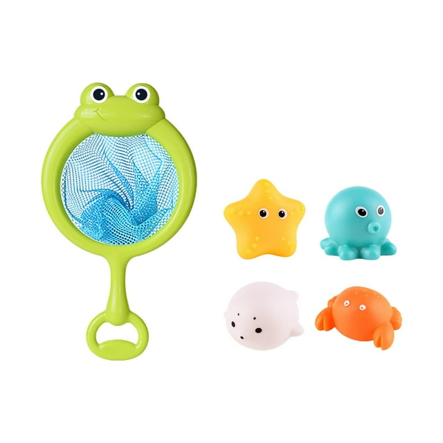 Bath Toy Fishing Floating Animals Toys Games Playing Set With Fishing Net Fish Net Game In Bathtub Bathroom Pool For Babies Toddlers And Kids