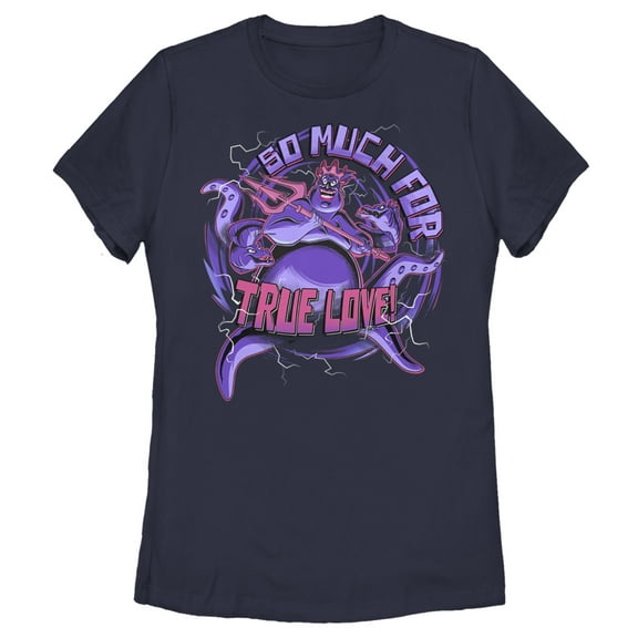 Women's The Little Mermaid Ursula Trident So Much For True Love Graphic Tee Navy Blue 2X Large