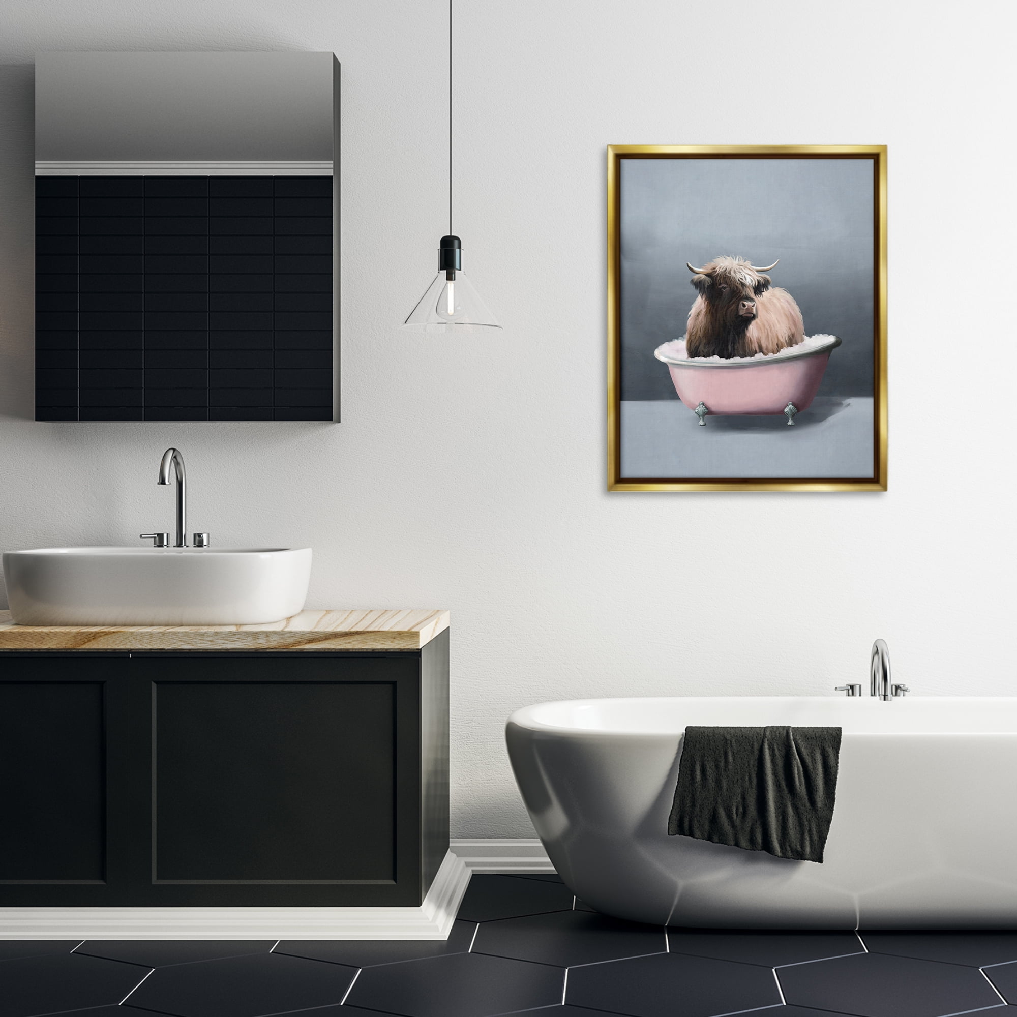 Stupell Industries Buffalo in Pink Tub Bath & Laundry Painting Gold Floater Framed Canvas Art Print Wall Art, 25 x 31