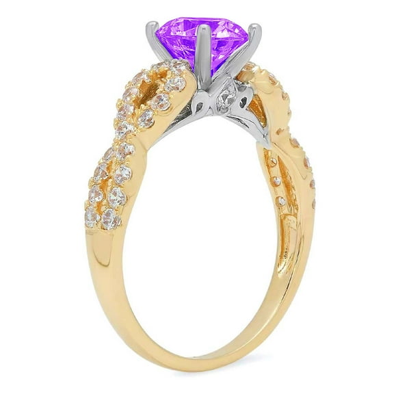 1.42 ct Round Cut Natural Amethyst Solitaire with Accents Engagement Ring for Women in 18K Yellow/White Gold