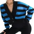 thumbnail image 1 of Women V-Neck Cardigan Contrast Color Long Sleeve Sweater Buttons Fall Casual Soft Knit Cropped Coat, 1 of 8