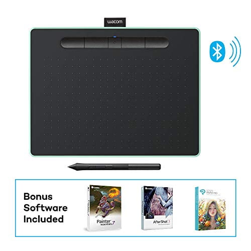 Wacom Intuos Moyen Bluetooth Tablette Graphique de Dessin, Portable pour les Enseignants, les Étudiants et les Créateurs, 4 Clés Express Personnalisables, Compatible avec Chromebook Mac OS Android et Windows - Pistache