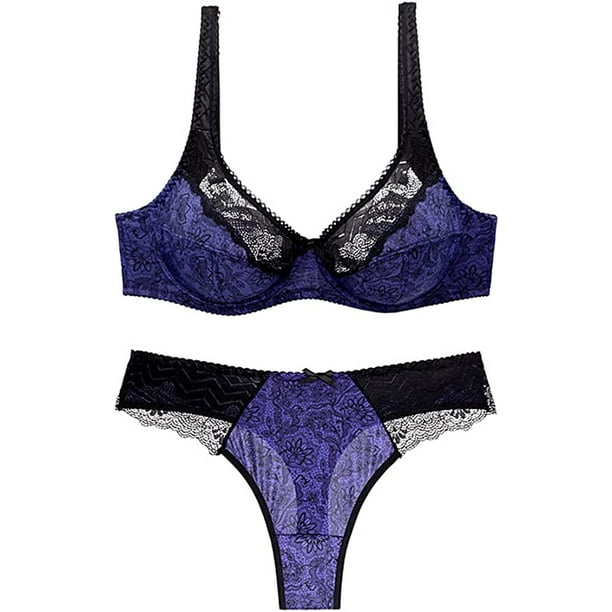 Women's Plus Size Lace Bra+Panty Underwear Set Comfortable Soft Full