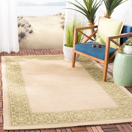 SAFAVIEH Courtyard Kian Bordered Indoor/Outdoor Area Rug Cream/Green 6 7 x 9 6
