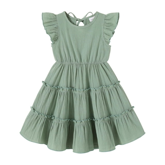 Vestido YOUNGER TREE 2-3T para niños pequeños con mangas con volantes, verde