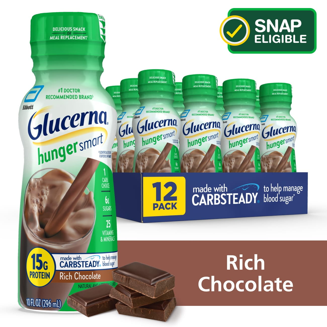 Glucerna Hunger Smart Shake, Rich Chocolate, 10-fl-oz Bottle, 12 Count