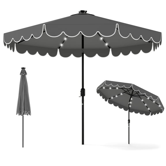 Gymax 9.3 FT Solar Patio Umbrella w/ 32 LED Lights & Tilt Adjustment