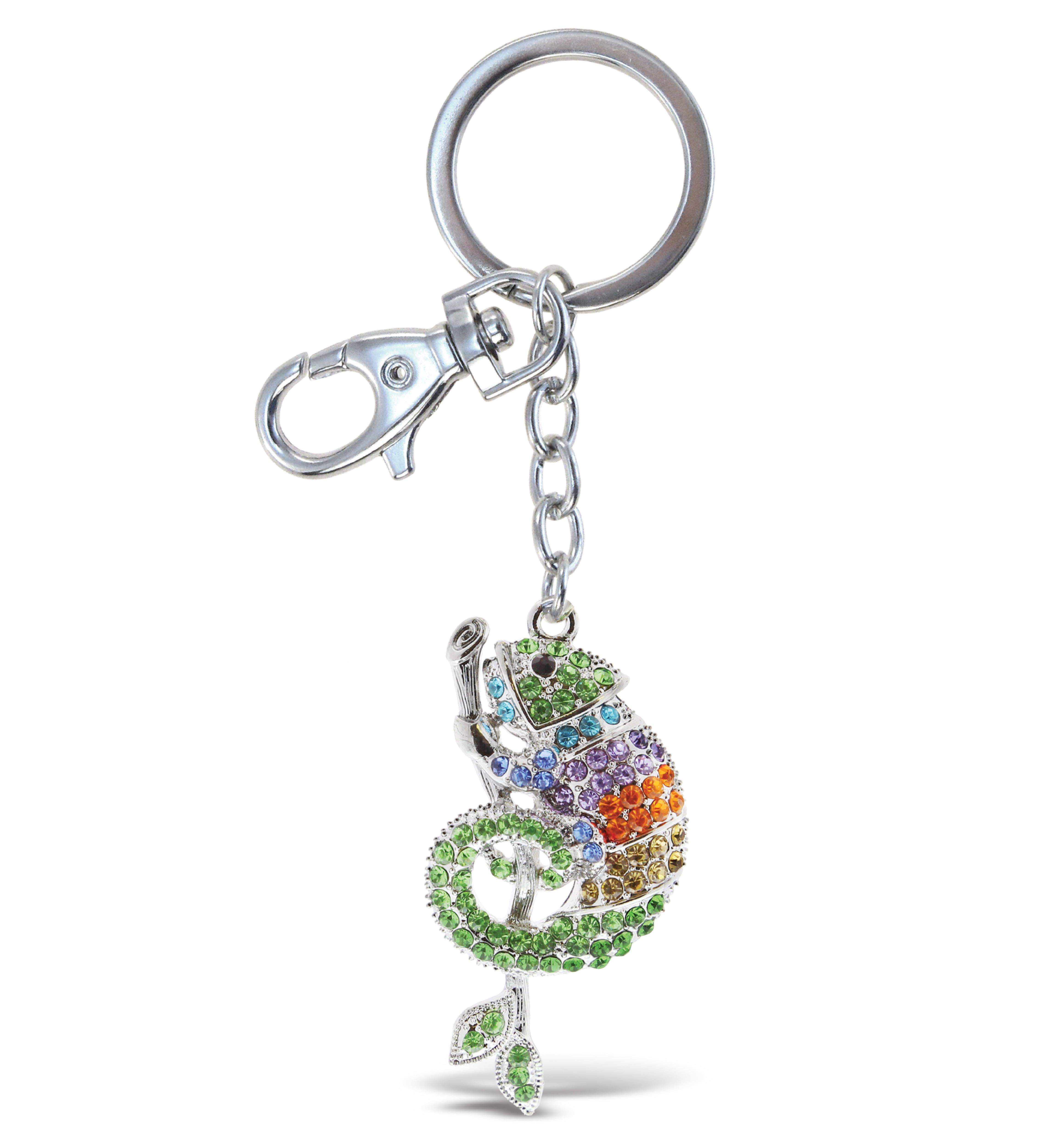 Silver 3D Sparkling Charm Rhinestones Key Ring Aqua79 Chameleon Keychain 