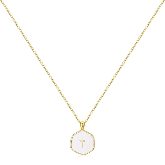 Turandoss 14K Gold Plated Cross Necklace for Women Dainty 14K Gold Plated Simple Small Tiny Enamel Cross Choker Necklace Trendy Jewelry Religious Christian Baptism Jesus Faith Jewelry Gifts